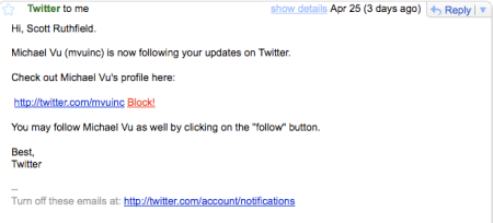 Gmail image with Twitter Block link